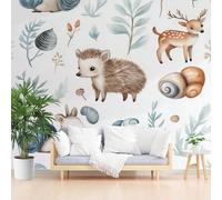 Mural Wallpaper Watercolor Plant Leaves Non-Woven Wall Mural Decoration Poster Picture Photo Wallpaper 365x254cm(W x H) Animal Hedgehog Deer Wall Paper for Home Living Room Bedroom Kitchen