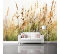 Mural Wallpaper Watercolor Simple Tall Grass Illustration Non-Woven Art Print Wall Decor Poster Picture Design Modern Living Room Kitchen Wall Mural Wallpaper - 250 x 175 cm (W x H), Beige