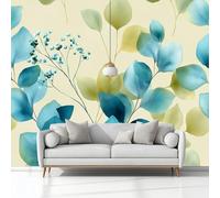 Mural Wallpaper Watercolour Eucalyptus 200 x 140 cm Modern Art Wall Mural, Beige Easy to Install Non-Woven Poster Photo Wallpaper, for Bedroom Living Room TV Backdrop Decor