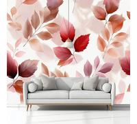 Mural Wallpaper Watercolour Leaves 200 x 140 cm Modern Art Wall Mural, White Easy to Install Non-Woven Poster Photo Wallpaper, for Bedroom Living Room TV Backdrop Decor