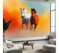 Mural Wallpaper Watercolour Painting Animal Horse 200 x 140 cm Modern Art Wall Mural, Yellow Easy to Install Non-Woven Poster Photo Wallpaper for Bedroom Living Room TV Backdrop Decor