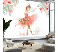 Mural Wallpaper Watercolour Painting Ballerina in Dress Roses 200 x 140 cm Modern Art Wall Mural, White Easy to Install Non-Woven Poster Photo Wallpaper for Bedroom Living Room TV Backdrop Decor