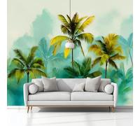 Mural Wallpaper Watercolour Tropical Jungle Palm Trees 200 x 140 cm Modern Art Wall Mural, Pale Green Easy to Install Non-Woven Poster Photo Wallpaper, for Bedroom Living Room TV Backdrop Decor