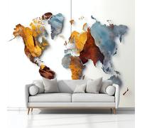 Mural Wallpaper Watercolour World Map 200 x 140 cm Modern Art Wall Mural, White Easy to Install Non-Woven Poster Photo Wallpaper, for Bedroom Living Room TV Backdrop Decor