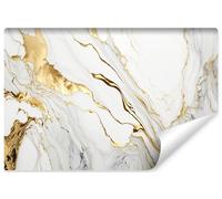 Muralo - 3D Non-Woven Wallpaper - Photo Wallpaper 3D Effect - Wallpaper for Living Room Bedroom Wall Wallpaper - White Marble with Gold Elements Motif - Width 520 cm x Height 318 cm