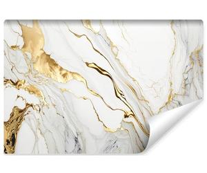 Muralo 3D Non-Woven Wallpaper - White Marble with Gold Elements - Width 90 cm x Height 60 cm
