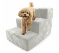 Muralo Dog Stairs 3 Steps 11.8 in - Non-Slip Pet Steps for Small Dogs & Cats, Washable Magic Velvet Cover, Supports up to 37.5 lb, Bed & Sofa Access Ramp (Cream)