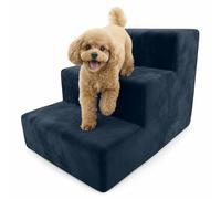 Muralo Dog Stairs 3 Steps 11.8 in - Non-Slip Pet Steps for Small Dogs & Cats, Washable Magic Velvet Cover, Supports up to 37.5 lb, Bed & Sofa Access Ramp (Navy Blue)