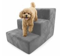 Muralo Dog Stairs 3 Steps 11.8 in - Non-Slip Pet Steps for Small Dogs & Cats, Washable Magic Velvet Cover, Supports up to 37.5 lb, Bed & Sofa Access Ramp (Grey)