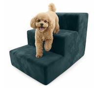 Muralo Dog Stairs 3 Steps 11.8 in - Non-Slip Pet Steps for Small Dogs & Cats, Washable Magic Velvet Cover, Supports up to 37.5 lb, Bed & Sofa Access Ramp (Turquoise)