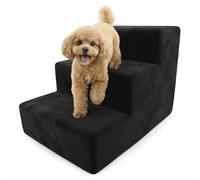Muralo Dog Stairs 3 Steps 11.8 in - Non-Slip Pet Steps for Small Dogs & Cats, Washable Magic Velvet Cover, Supports up to 37.5 lb, Bed & Sofa Access Ramp (Black)
