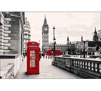 Muralo Photo Wallpaper Architecture 60 x 90 cm Non-Woven Wallpaper Wall Wallpaper London Big Ben Telephone Box Bus Living Room Bedroom Modern Mural Abstract Wall Decoration