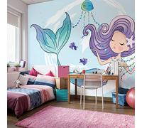 Muralo Vinyl Smooth Photo Wallpaper for Girls Mermaid Jellyfish Wallpaper Wall Wallpaper 300 x 210 cm Living Room Bedroom Modern Murals XXL Wall Decoration Width 300 x Height 210 cm