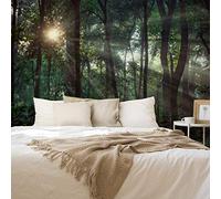 Muralo Vinyl Smooth Photo Wallpaper Nature Forest Trees Sun Green Wallpaper 152.5 x 104 cm Living Room Bedroom Modern Wall Pictures XXL Wall Decoration Width 152.5 x Height 104