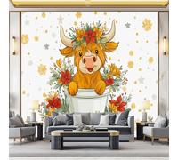 Murals 3D Wallpaper, Cartoon Cow Bucket Flowers Decorative Murals, Colorful Wallpaper Living Room The Wall for Corridor Office and Kids Room Mural Tv Backdrop 350 x 256 cm (W x H)