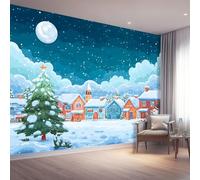 Murals 3D Wallpaper, Christmas Elements Starry Sky Village Snowman Decorative Murals, Colorful Wallpaper Living Room The Wall for Corridor Office and Kids Room Mural Tv Backdrop 300 x 210 cm (W x H)
