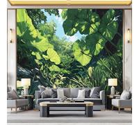 Murals 3D Wallpaper, Jungle Style Plants Anime Style Decorative Murals, Blue-Green Wallpaper Living Room The Wall for Corridor and Kids Room Mural Tv Backdrop Removable Walls 350 x 256 cm (W x H)