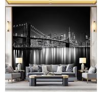 Murals 3D Wallpaper, Modern Night Scene City Architecture Decorative Murals, Black White Wallpaper Living Room The Wall for Corridor Office Mural Tv Backdrop Removable 350 x 256 cm (W x H)