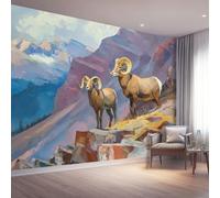 Murals 3D Wallpaper, Oil Painting Bighorn Sheep Mountains Rocks Decorative Murals, Colorful Wallpaper Living Room The Wall for Corridor Office Mural Tv Backdrop Removable 200 x 140 cm (W x H)