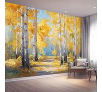 Murals 3D Wallpaper, Oil Painting Birch Forest Fallen Leaves Decorative Murals, Colorful Wallpaper Living Room The Wall for Corridor Office and Kids Room Mural Tv Backdrop 200 x 140 cm (W x H)