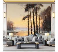 Murals 3D Wallpaper, Oil Painting Lake Winter Landscape Trees Decorative Murals, Colorful Wallpaper Living Room The Wall for Corridor Office Mural Tv Backdrop Removable 400 x 280 cm (W x H)