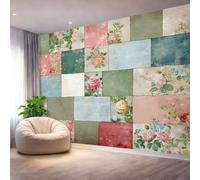 Murals 3D Wallpaper, Retro Pastoral Floral Patchwork Decorative Murals, Colorful Wallpaper Living Room The Wall for Corridor Office and Kids Room Mural Tv Backdrop 350 x 256 cm (W x H)