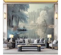 Murals 3D Wallpaper, Winter Landscape Lake Trees Decorative Murals, Colorful Wallpaper Living Room The Wall for Corridor Office and Kids Room Mural Tv Backdrop 350 x 256 cm (W x H)