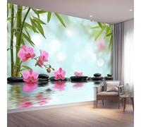 Murals 3D Wallpaper, Zen Style Bamboo Orchid Pebbles Decorative Murals, Colorful Wallpaper Living Room The Wall for Corridor Office and Kids Room Mural Tv Backdrop 400 x 280 cm (W x H)