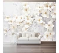 Murals Non-Woven Wallpaper 350 x 256 cm, Photography Flowers Plants Branches Patterned Wall Art Photo Wallpaper Wall Mural Home Bedroom Living Room Nursery Restaurant - White