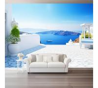 Murals Non-Woven Wallpaper 350 x 256 cm, Photography Islands Houses and Architecture Wall Art Photo Wallpaper Wall Mural Home Bedroom Living Room Nursery Restaurant Poster Decoration, Blue White