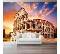 Murals Non-Woven Wallpaper 350 x 256 cm, Traditional Sunset Roman Architecture Patterned Wall Art Photo Wallpaper Wall Mural Home Bedroom Living Room Nursery Restaurant - Orange Color