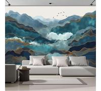 Murals Photo Wallpaper 3D Abstract Landscape Mountains Clouds Birds Wallpaper 350x256cm, Children's Room Dark Cyan Mural Wall Art Poster Picture, Boy Girl Bedroom Gift Decoration Walls Sticke