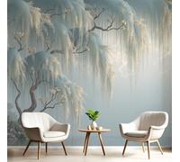 Murals Photo Wallpaper 3D Elegance Landscape Weeping Willow Branches Wallpaper 350x256cm, Children's Room Gray-Green Mural Wall Art Poster Picture, Boy Girl Bedroom Gift Decoration Walls Sticke