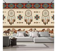 Murals Photo Wallpaper 3D Ethnic Group Geometry Dreamcatcher Horse Wallpaper 300x210cm, Children's Room Earth Color Mural Wall Art Poster Picture, Boy Girl Bedroom Gift Decoration Walls Sticke