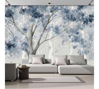 Murals Photo Wallpaper 3D Ink Painting Art Birch Trees Jacaranda Trees Wallpaper 250x175cm, Children's Room Gray-Blue Mural Wall Art Poster Picture, Boy Girl Bedroom Gift Decoration Walls Sticke