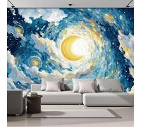 Murals Photo Wallpaper 3D Oil Painting Whirlpool Crescent Moon Clouds Wallpaper 400x280cm, Children's Room Blue White Mural Wall Art Poster Picture, Boy Girl Bedroom Gift Decoration Walls Sticke