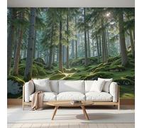 Murals Photo Wallpaper 3D Tranquility Forest Light Shadow Spruce Trees Wallpaper 200x140cm, Children's Room Green Mural Wall Art Poster Picture, Boy Girl Bedroom Gift Decoration Walls Sticke