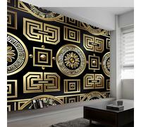 Murals Photo Wallpaper Ancient Greek Geometric Rune Wallpaper 400 x 280 cm (WxH), 3D Children's Room Black-Gold Mural Wall Art Poster Picture, Boy Girl Bedroom Gift Decoration Wall Sticke