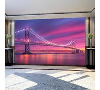 Murals Photo Wallpaper Brooklyn Bridge View Non-Woven Premium Art Print Neon Colors Wall Mural Poster for Boys Girls Bedroom Home Decor 250 x 180 cm