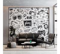 Murals Photo Wallpaper Graffiti Game Controller Wallpaper, 3D Children's Room Light Mural Wall Art Poster Picture Boy Girl Bedroom Gift Decoration Wall Sticke 350 x 256 cm (WxH)
