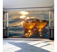 Murals Photo Wallpaper Heart-Shaped Glass Wave Graphic Non-Woven Premium Art Print Gold Wall Mural Poster for Boys Girls Bedroom Home Decor 250 x 180 cm