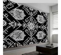 Murals Photo Wallpaper Vintage 200 x 140 cm, Wall Mural Black White Geometric Stripes Snowflakes Home Living Room Backdrop Wall Interior Decoration Wallpaper