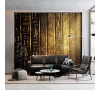 Murals Photo Wallpaper Vintage Egyptian Text Wallpaper, 3D Children's Room Gold Mural Wall Art Poster Picture Boy Girl Bedroom Gift Decoration Wall Sticke 350 x 256 cm (WxH)