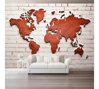 Murals Wallpaper 300 x 210 cm Custom Wallpaper for Bedroom, Textured Brick Wall World Map Wall Paper Mural for Living Room Bedroom Kids Room Poster Decoration White Brown