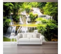 Murals Wallpaper 350 x 256 cm Custom Wallpaper for Bedroom, Nature Park Waterfall Jungle Wall Paper Mural for Living Room Bedroom Kids Room Poster Decoration Green White