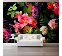 Murals Wallpaper 350 x 256 cm Custom Wallpaper for Bedroom, Photography Tropical Ferns Flowers Wall Paper Mural for Living Room Bedroom Kids Room Poster Decoration Red Green