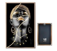 Muralscape Wall Clock 10x16 Inch,Silent Quartz Clock with Aluminum Alloy Frame,Black Wall Art African Portrait Design Large Wall Clock for Office Bedroom Kitchen Living Room Home Decor