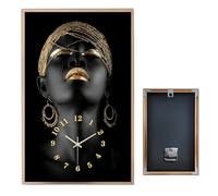 Muralscape Wall Clock 10x16 Inch,Silent Quartz Clock with Aluminum Alloy Frame,Black Wall Art African Portrait Design Large Wall Clock for Bedroom Kitchen Office Living Room Home Decor
