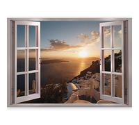 Murando 3D Wall Illusion 140x100 cm Wallpaper Mural - Photo Print Window View Optical Illusion Design Art Print Decoration Poster - Santorini Architecture Sunset Clouds d-C-0041-c-a