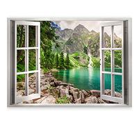 murando 3D Wall illusion 140x100 cm Wallpaper mural Photo print Window view Optical illusion design Wall mural Art print Wall decoration Poster Mountain Blue Forest Rocks Nature Landscape c-B-0209-c-a